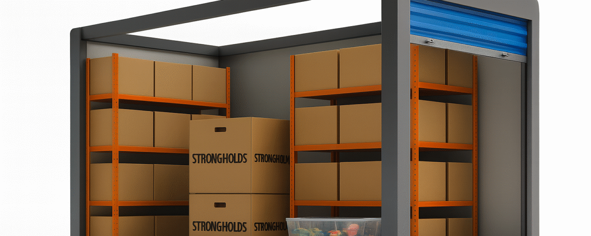 X-ray view of a Strongholds X7 self-storage unit in Perth with furniture, boxes, and racking neatly organised