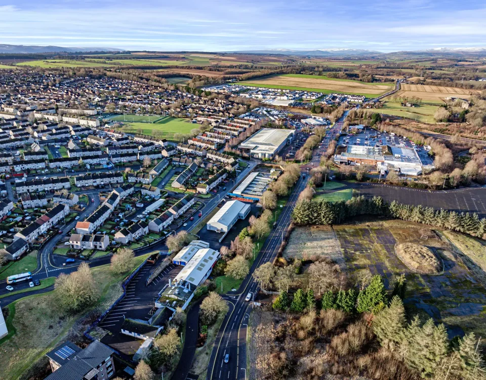 Aerial view of self storage in Perth Scotland on Strathtay Road